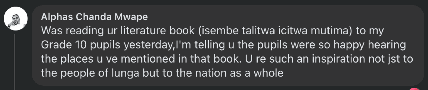 Teacher testimonial about reading Isembe Talitwa to Grade 10 pupils